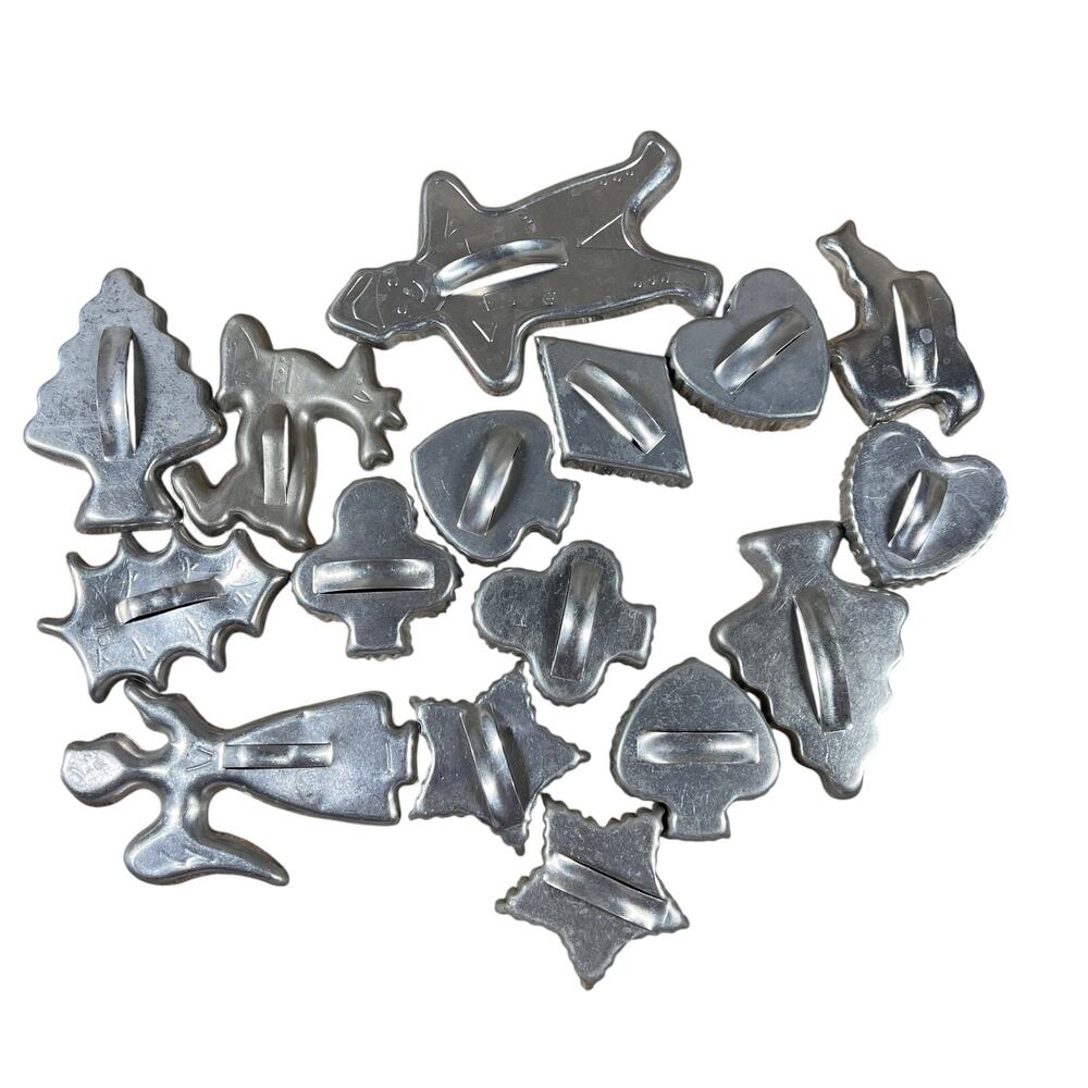 Vintage Aluminum Cookie Cutters Lot 16 Christmas Airplane Angel Tree Heart USA